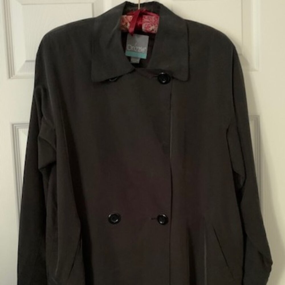 Drizzle Womens Trench Coat Dark Gray double breasted Faux Suede Made In USA